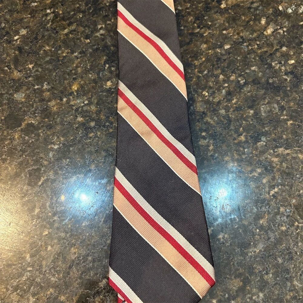 *3/$15 Halston Men's Striped Silk Tie Black Tan Gray Designer Classic